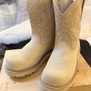 Ariat Distressed Ivory Fatbaby by Ariat Western Boots with Leopard Insole